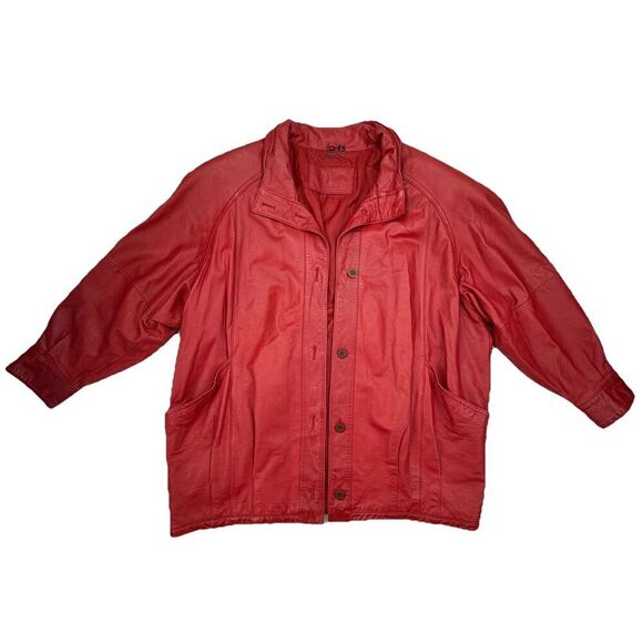 Vintage Jacqueline Ferrar Red Leather Coat XL Oversized Grunge Y2K Retro - Picture 1 of 10